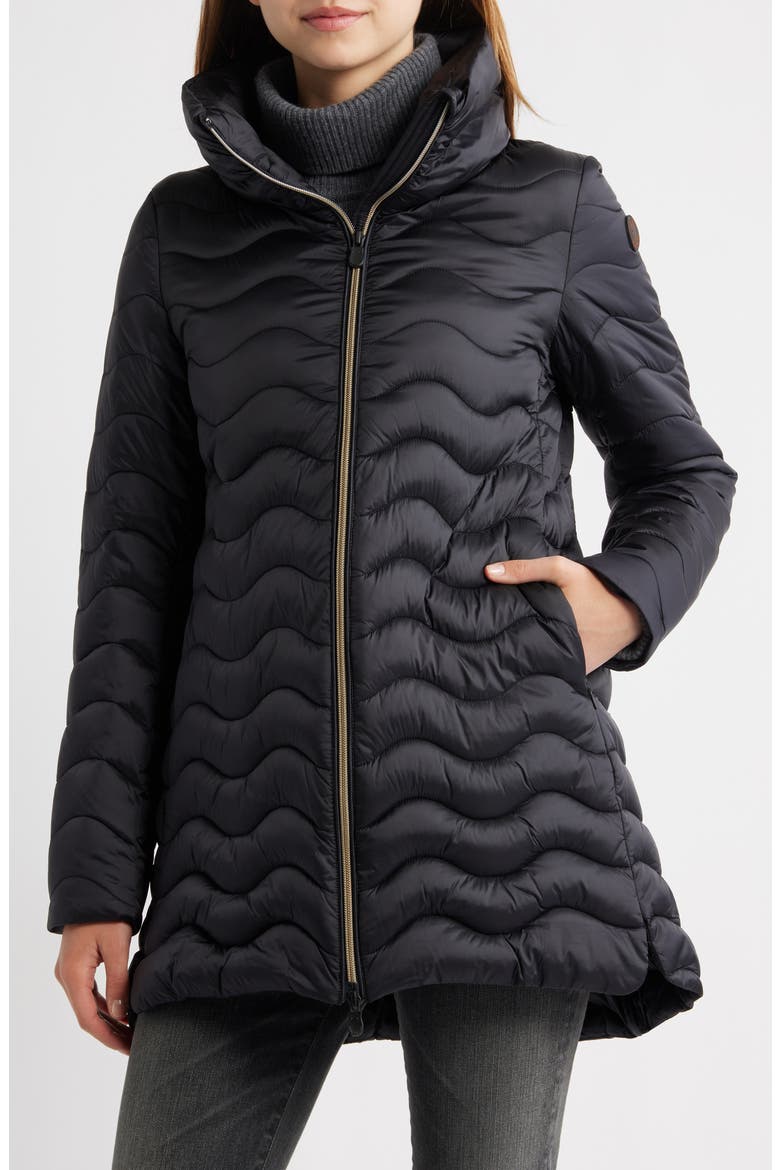 Livette Wavy Quilted Water Repellent Puffer Jacket, Main, color, BLACK