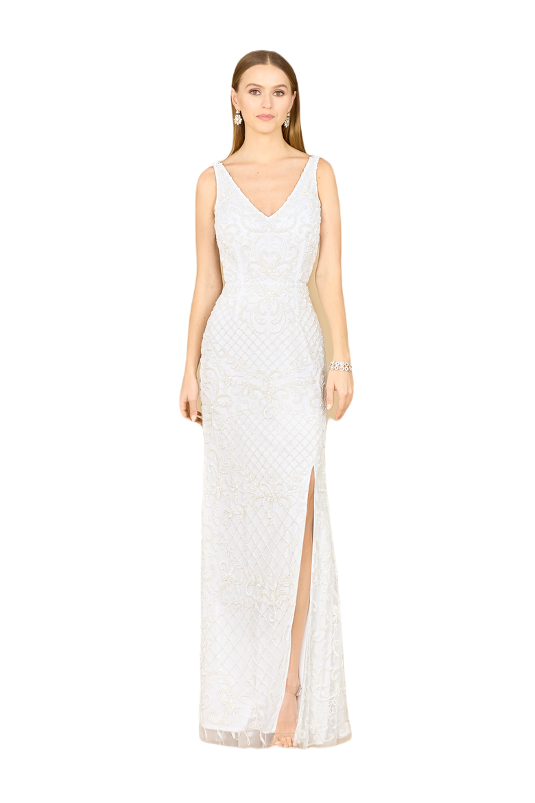 Beaded Bridal Gown with Lace Up Back, Main, color, Ivory