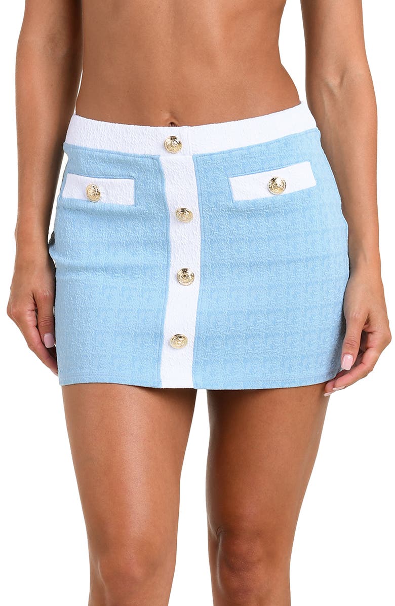 L'AGENCE Coco Colorblock High Waist Cover-Up Skirt, Main, color, Powder Blue