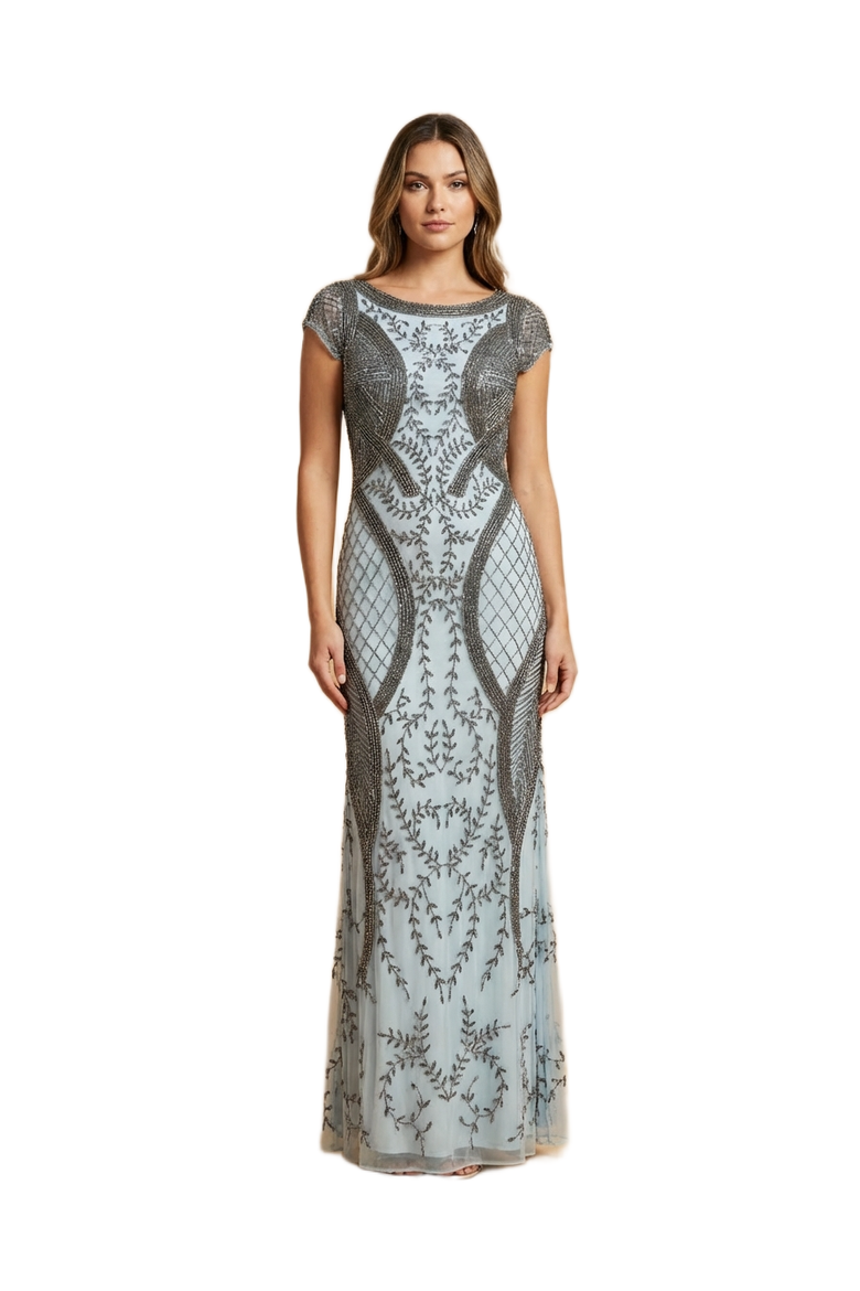 Cape Sleeve Modestly Covered Dress, Main, color, Slate