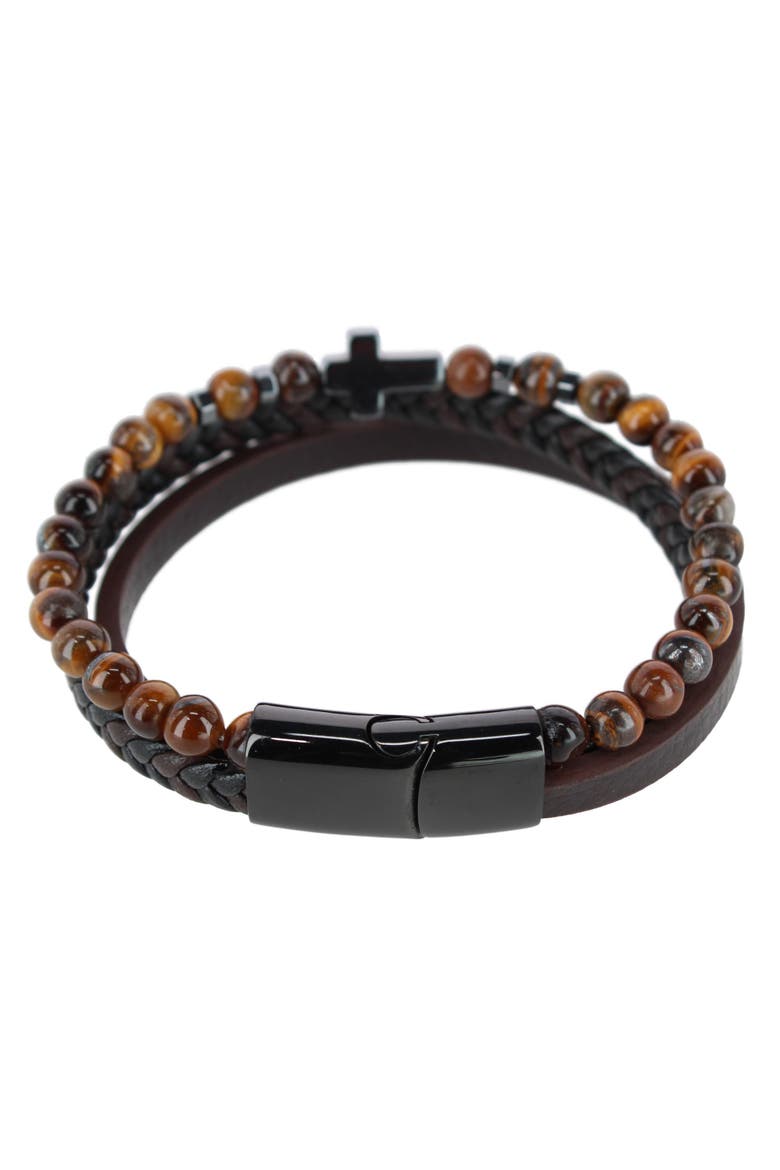 The Sovereign Cross Tri-Stranded Leather Bracelet, Alternate, color, Brown