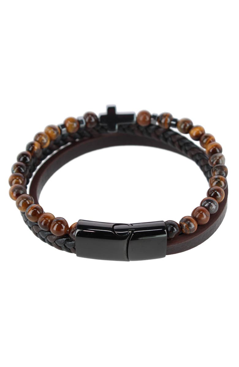 Trafalgar The Sovereign Cross Tri-Stranded Leather Bracelet, Alternate, color, Brown