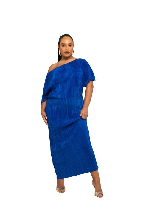 Off-The-Shoulder Plisse Midaxi Dress