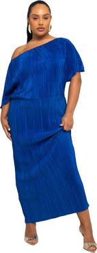 FASHION-SZN CURVE Off-The-Shoulder Plisse Midaxi Dress