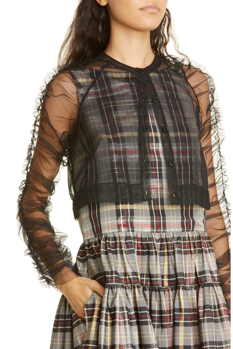Monique Soft Tulle Crop Cardigan, Alternate, color, BLACK