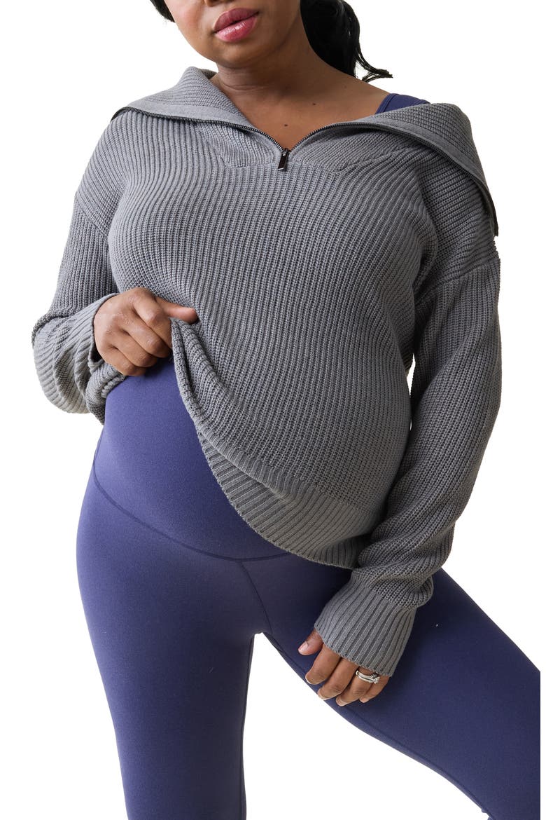 Quarter Zip Maternity Sweater, Main, color, DARK GRAY