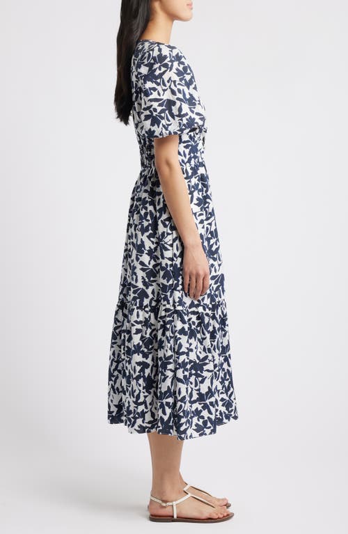 Caslonr Caslon(r) Twist Detail Allover Print Midi Dress In Ivory- Navy Serena Floral