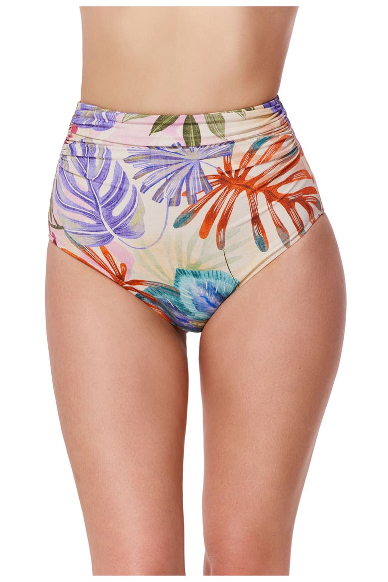 Cherry Blossom Shirred High Waist Swim Bottom, Main, color, Blossom-Multi