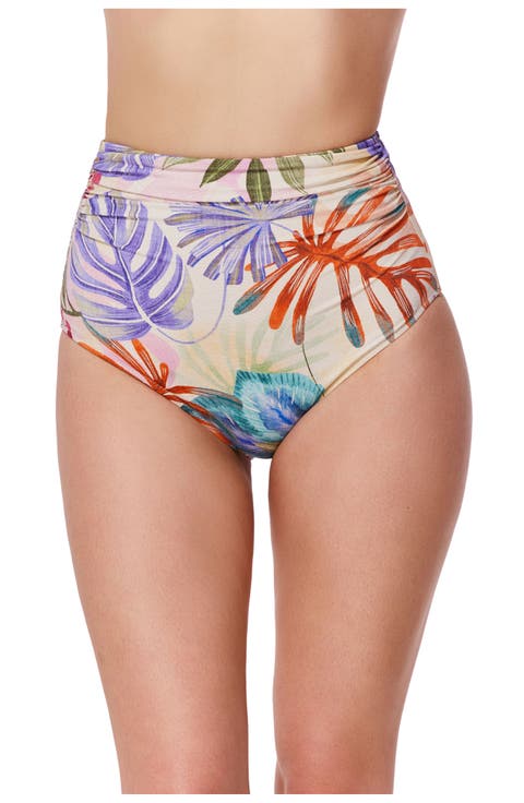 Cherry Blossom Shirred High Waist Swim Bottom