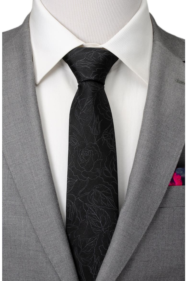 Floral Silk Tie, Alternate, color, BLACK