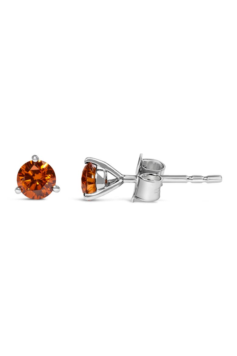 14K White Gold 1/2 Ct Lab-Grown Orange Diamond 3-Prong Martini Stud Earrings, Alternate, color, Orange Diamond