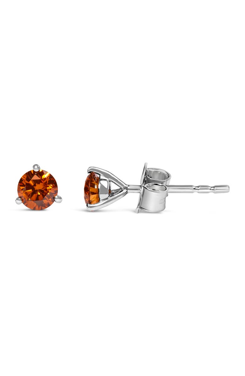 Haus of Brilliance 14K White Gold 1/2 Ct Lab-Grown Orange Diamond 3-Prong Martini Stud Earrings, Alternate, color, Orange Diamond