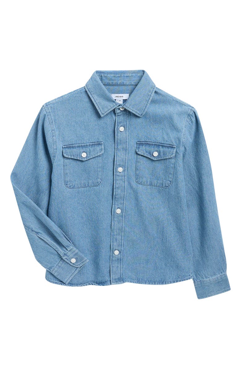 Reiss Kids' Mardin Denim Button-Up Shirt, Main, color, Mid Blue