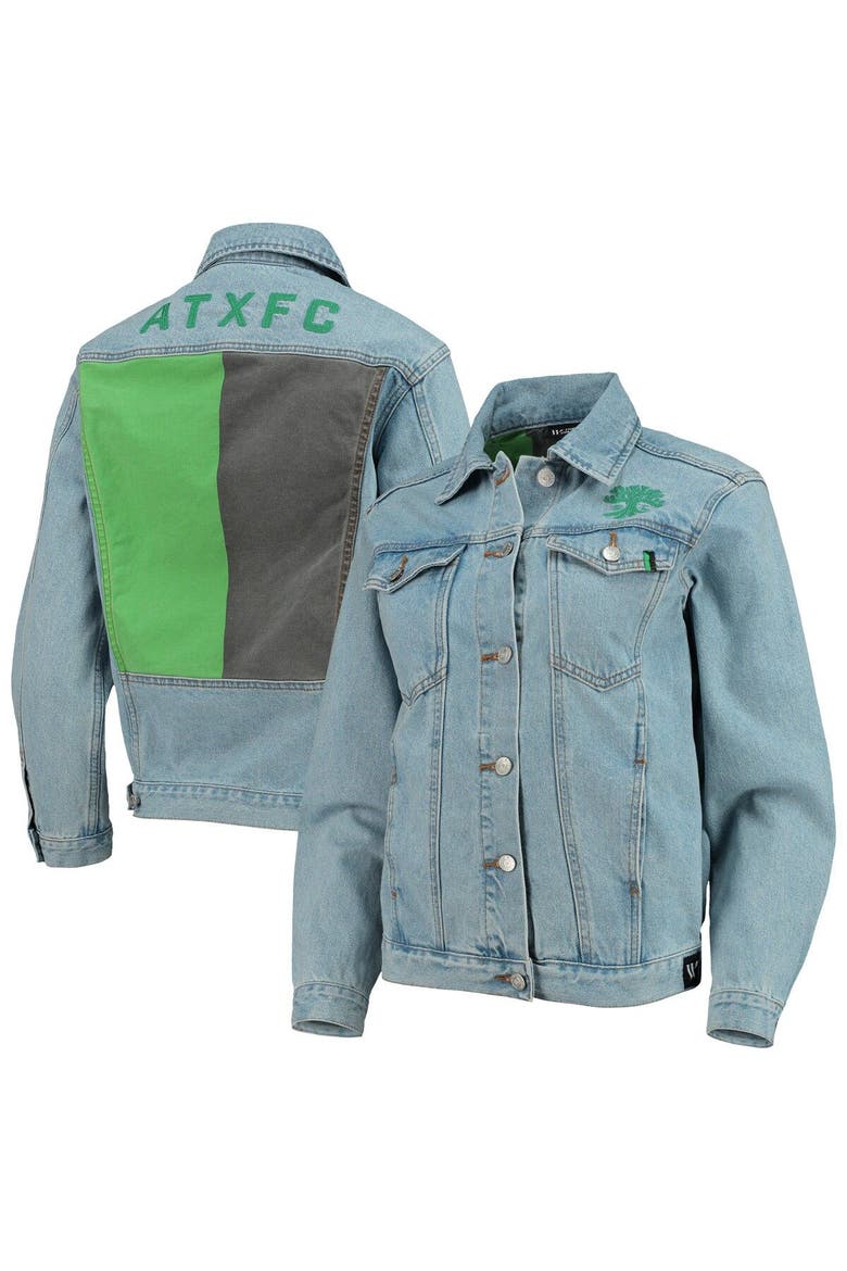 Women's The Wild Collective Blue Austin FC Print Denim Button-Up Jacket, Main, color, Blue