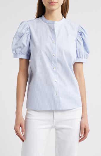 FRAME The Gathered Stripe Short Sleeve Button-Up Shirt