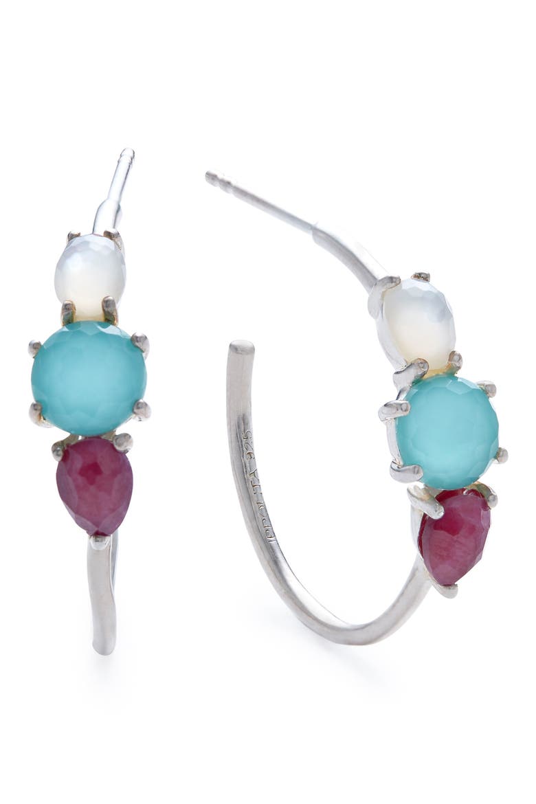 Rock Candy Prong Set 3-Stone Hoop Earrings, Main, color, RAINBOW