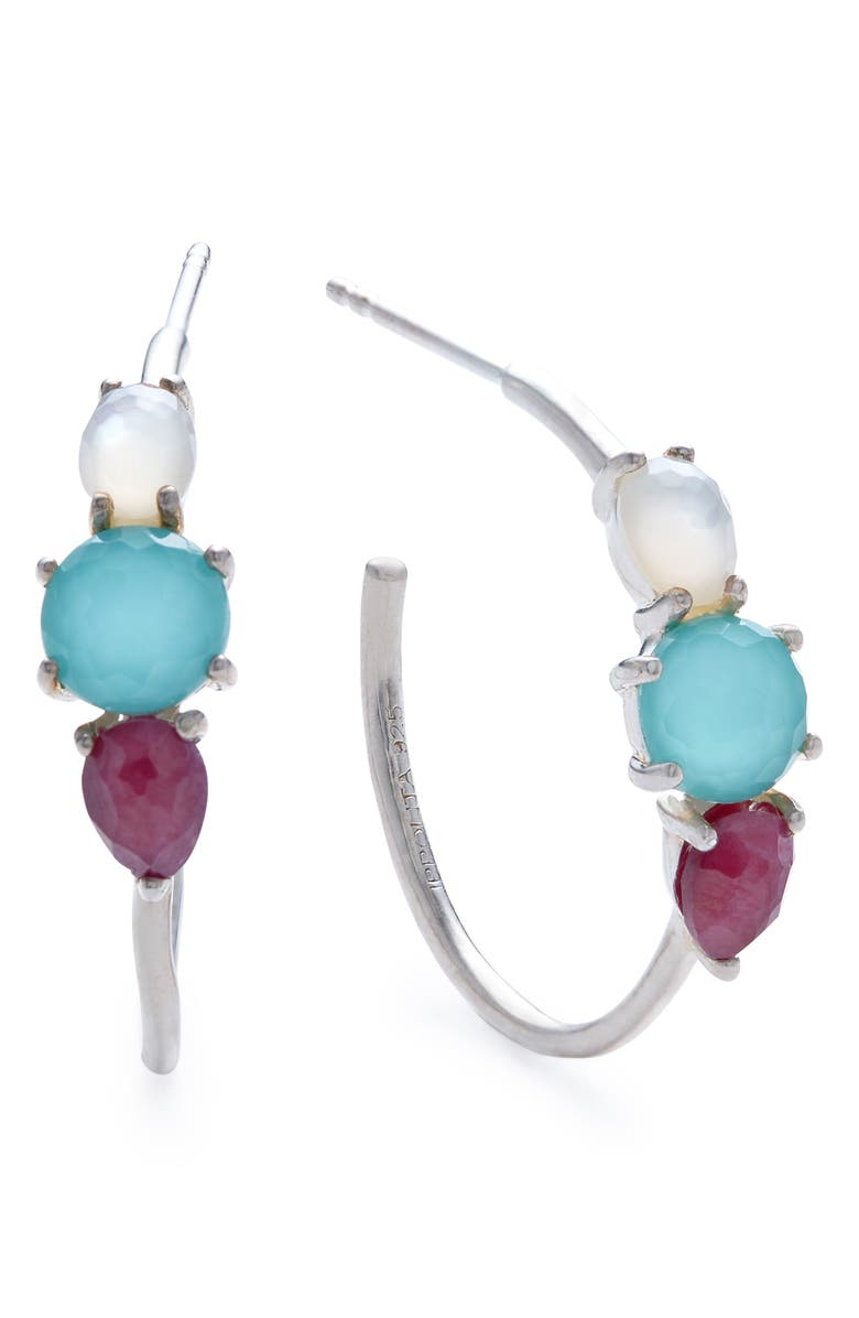 Ippolita Rock Candy Prong Set 3-Stone Hoop Earrings, Main, color,