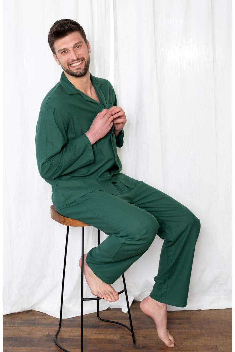 Men's 2-pc. Cotton Flannel Plaid & Solid Holiday Pajama Set, Alternate, color, Green