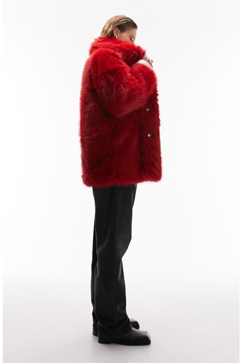 Faux Fur Coat, Alternate, color, RED