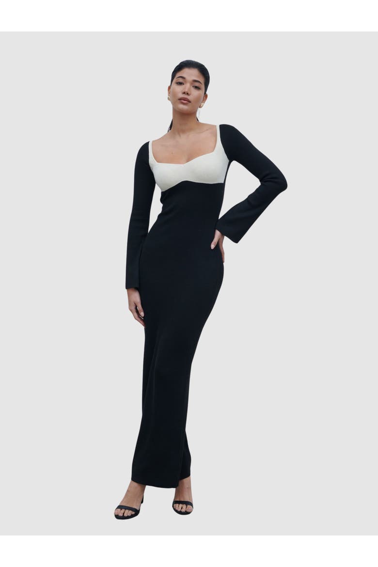 Freya Contrast Knit Maxi Dress, Main, color, Black And Cream