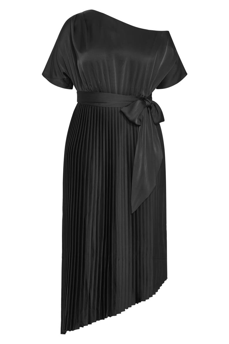 Payton Pleated One-Shoulder Maxi Dress, Alternate, color, BLACK