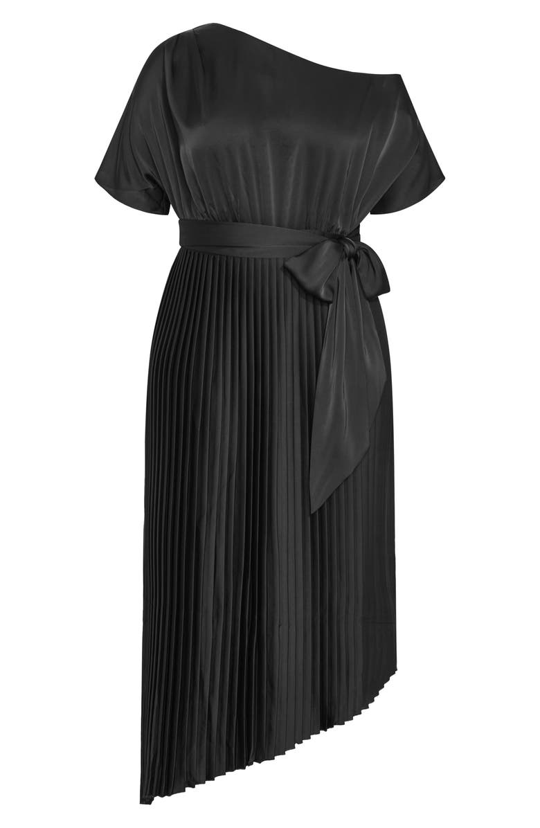 City Chic Payton Pleated One-Shoulder Maxi Dress, Alternate, color, Black