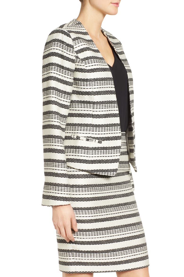 LONG SLEEVE NO CLOSURE JACKET, Alternate, color, IVORY- BLACK TWEED