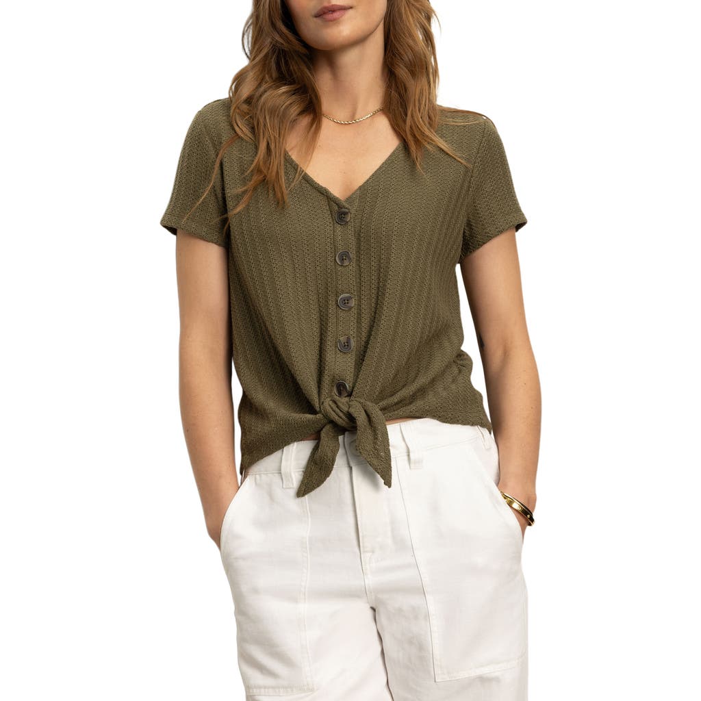 Sanctuary By My Side Tie Hem Pointelle Top In Burnt Olive