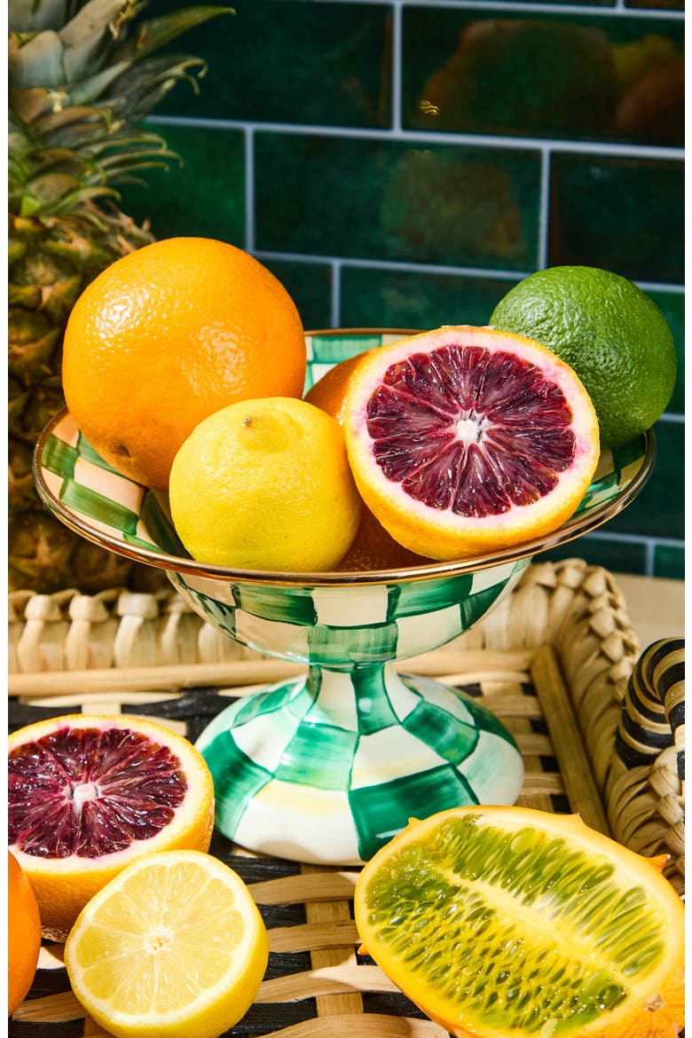 Emerald Check Small Compote Bowl, Alternate, color, EMERALD