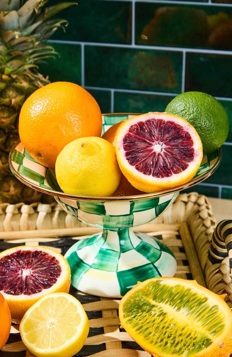 MACKENZIE CHILDS Emerald Check Small Compote Bowl, Alternate, color, Emerald