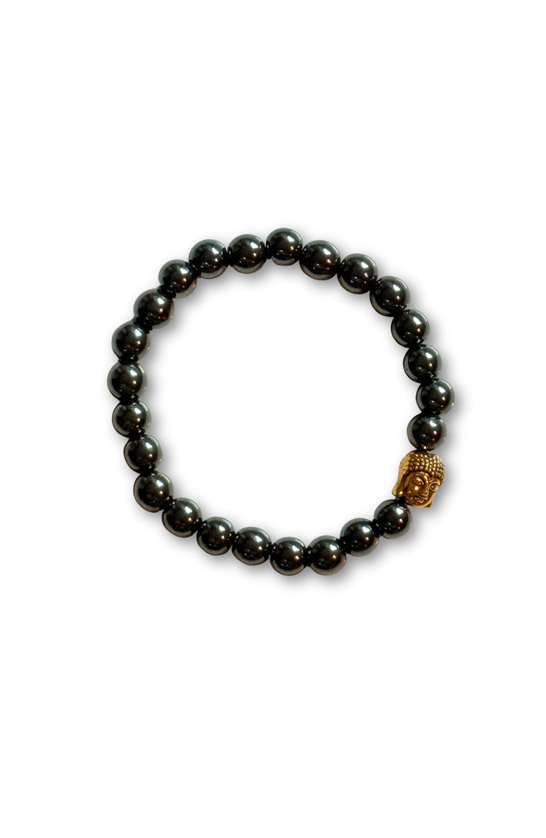Humanist Beauty Buddha Crystal Beaded Bracelet, Main, color, Hematite
