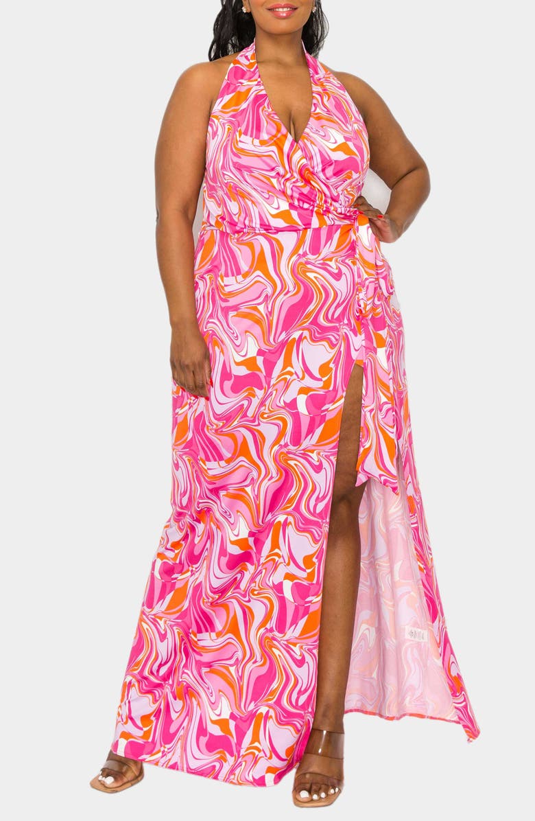 L I V D Vortico Side Slit Halter Dress, Main, color, 