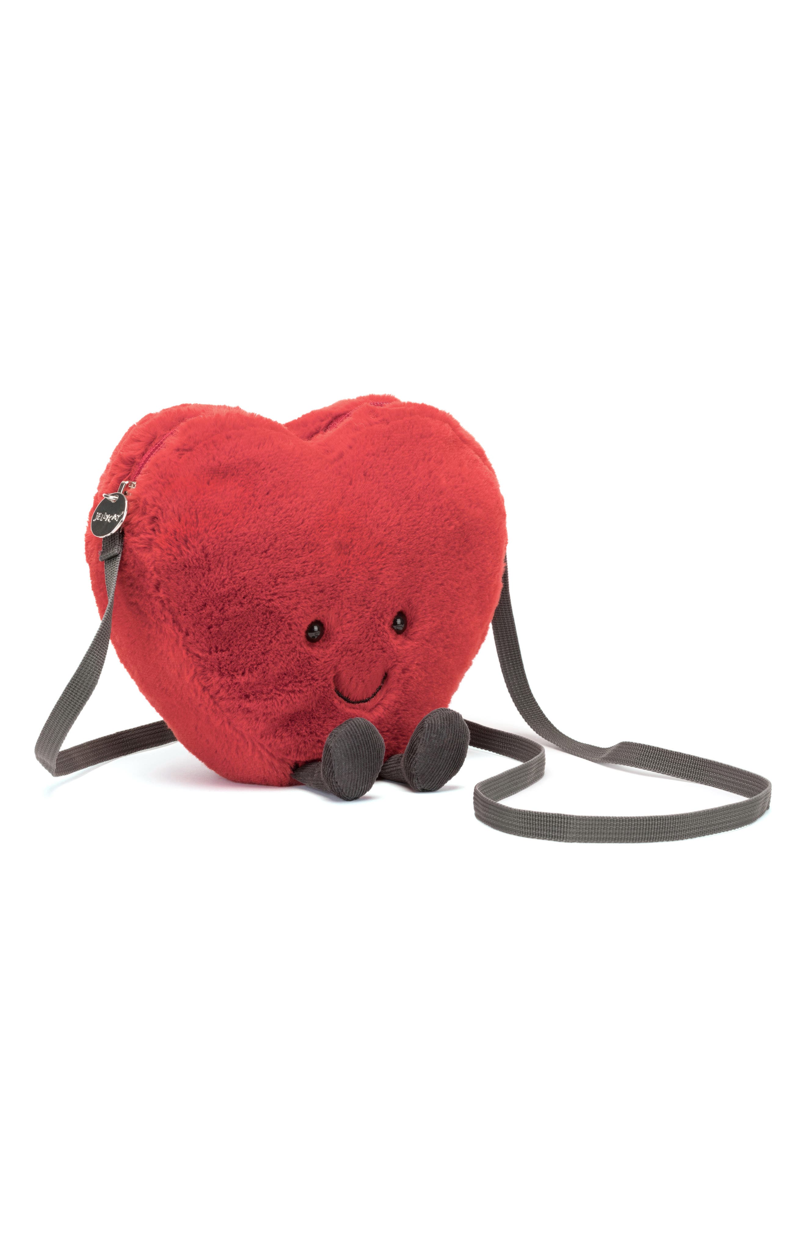 Amuseable Heart Plush Crossbody Bag, Main, color, RED