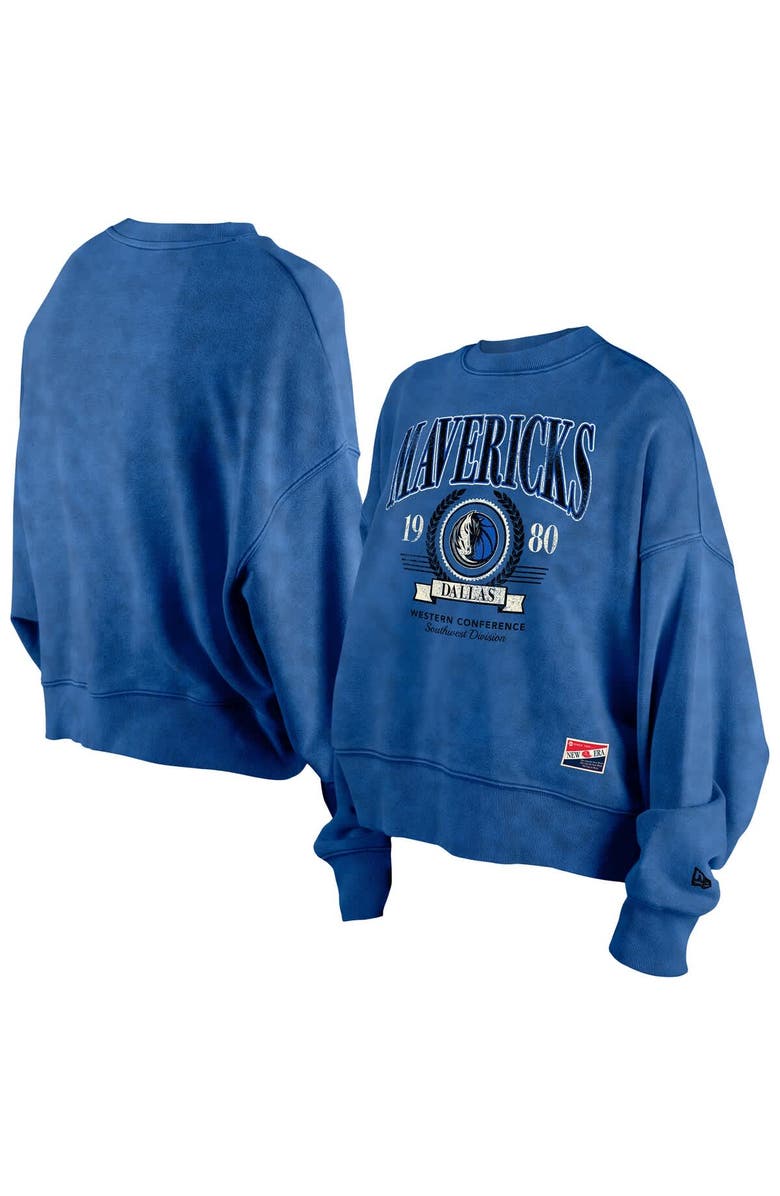 New Era Women's New Era  Blue Dallas Mavericks Hardwood Classics Enzyme Wash Oversized Boxy Pullover Sweatshirt, Alternate, color, Blue