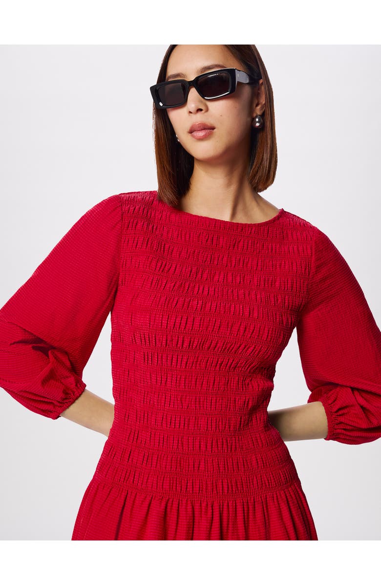 Whistles Smocked Bodice Midi Dress, Alternate, color, Red