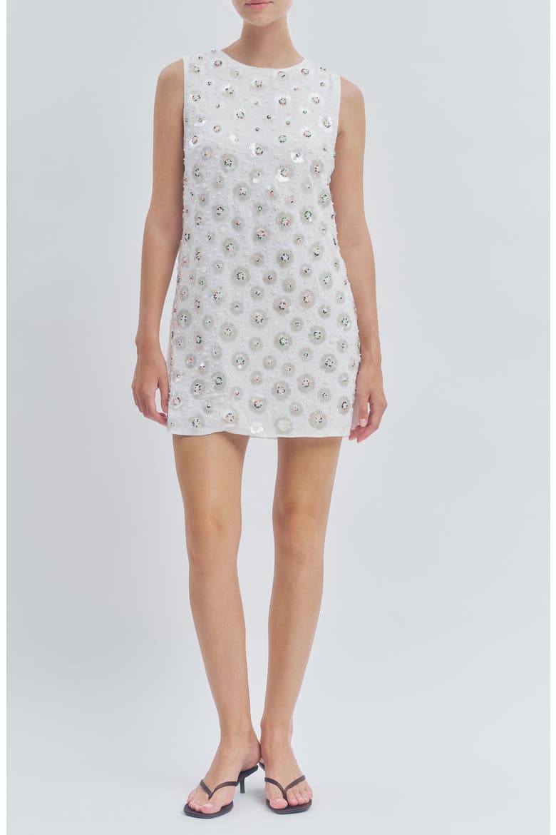 Luella Bead & Sequin Embellished Tie Neck Minidress, Main, color, EMBELLISHED WHITE