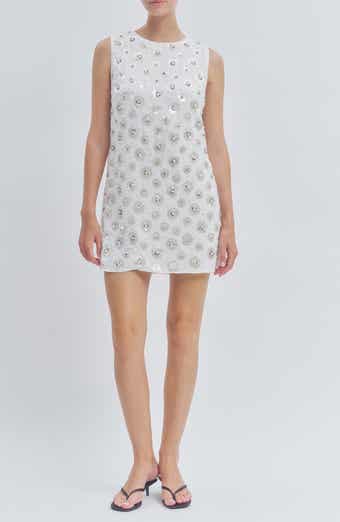 Luella Bead & Sequin Embellished Tie Neck Minidress