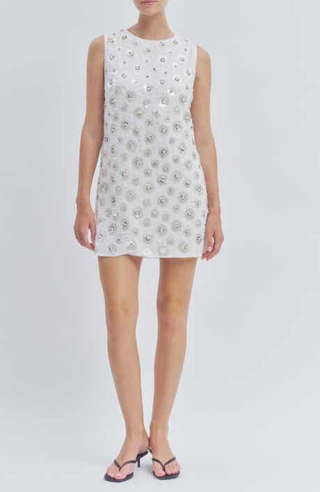 Luella Bead & Sequin Embellished Tie Neck Minidress