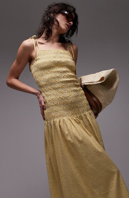 Topshop Shirred Cotton Seersucker Midi Sundress