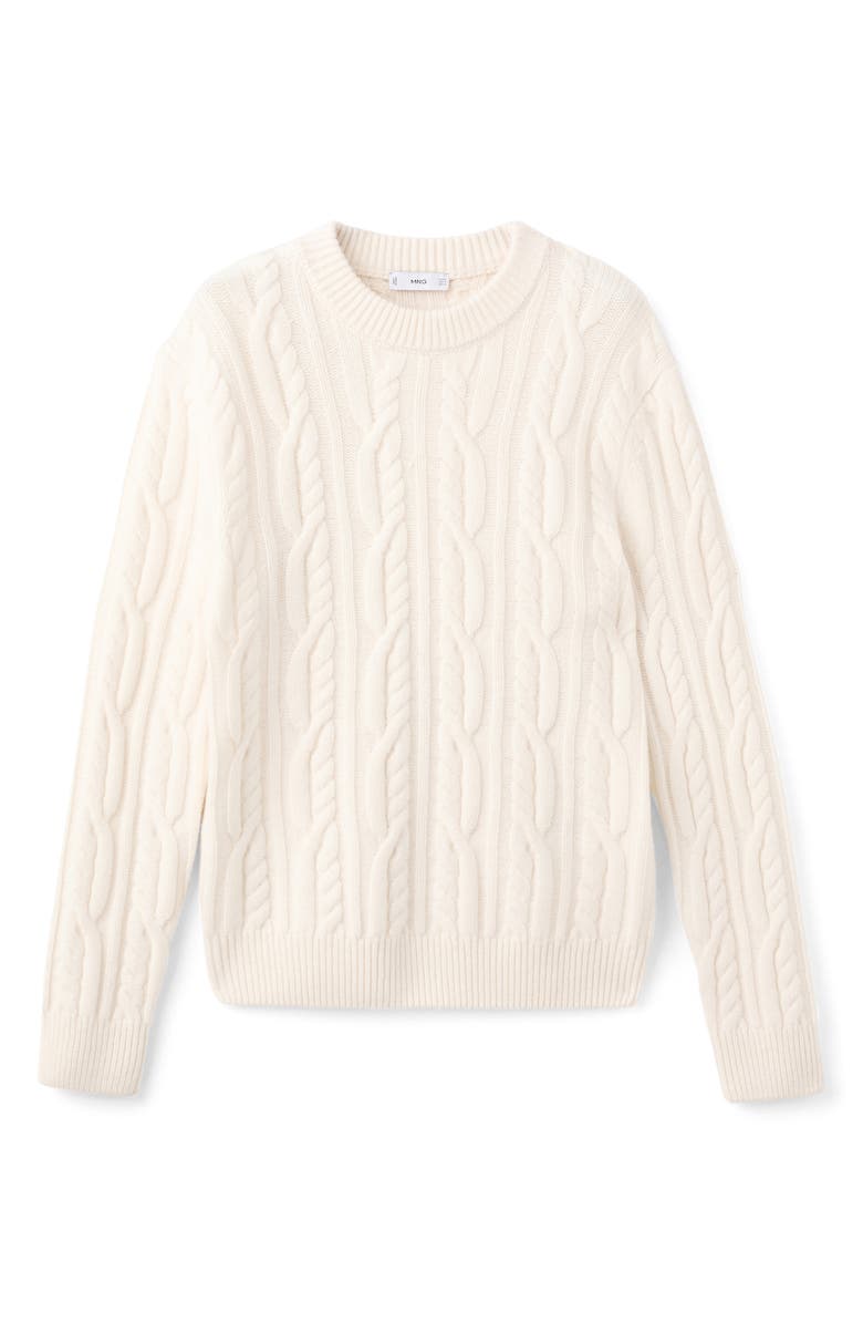 MANGO Wool Cable Sweater, Alternate, color, Ivory White