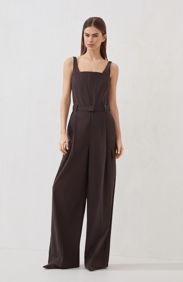 Brunello Cucinelli Tropical Luxury wool jumpsuit, Alternate, color, Cocoa