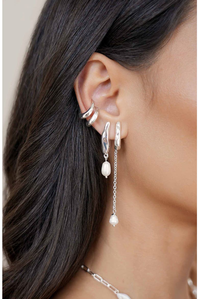Liquid Elegance Pearl Drop Earrings, Alternate, color, SILVER