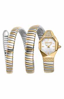 Just Cavalli Snake Wraparound Bracelet Watch, 22mm x 34.5mm
