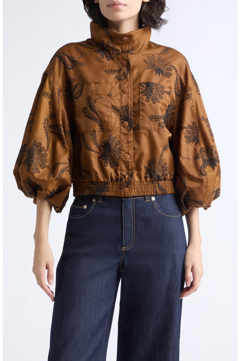 Iggy Embroidered Crop Jacket, Main, color, TOFFEE/ BLACK