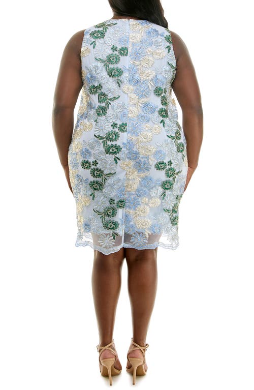Nina Leonard Embroidered Lace Sheath Dress In Light Blue Multi