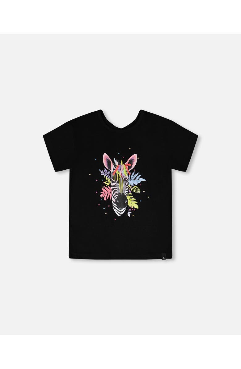 Deux par Deux Organic Cotton Jersey Zebra Short Sleeve T-Shirt, Main, color, Black