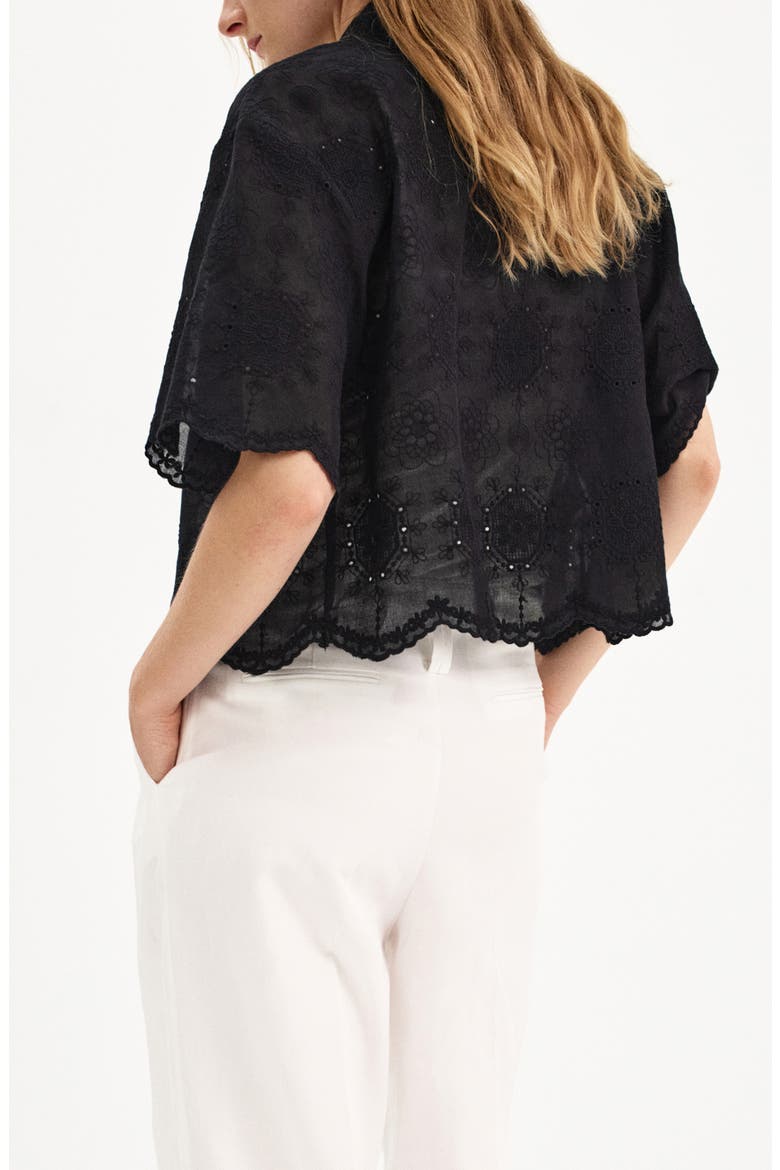 Embroidered Cropped Shirt, Alternate, color, BLACK