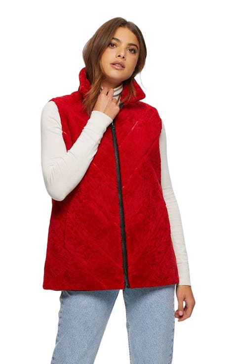 Reversible Chevron Shearling Lamb Vest