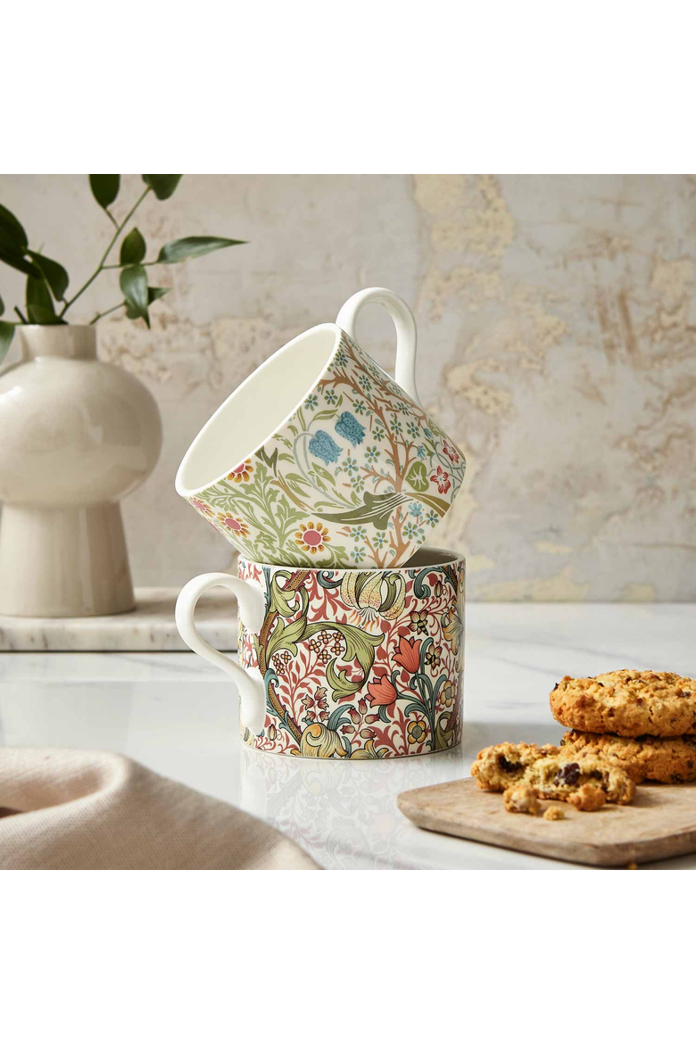 Morris & Co Set of 2 Porcelain Mugs, 12 oz, Alternate, color, Blackthorn & Golden Lily