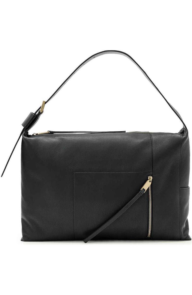 AllSaints Medium Alba Leather Shoulder Bag, Main, color, Black